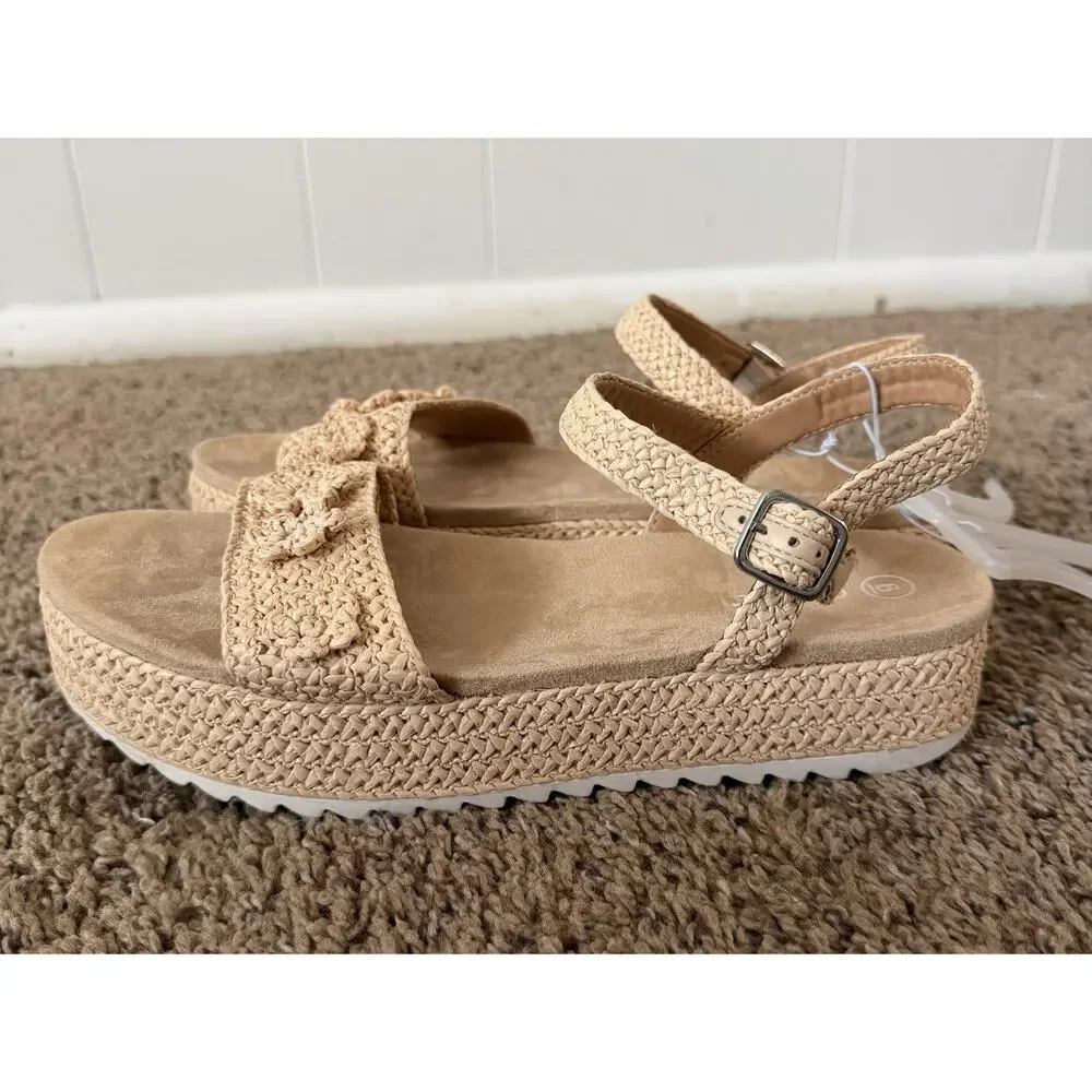 Cat & Jack Lindsey Girls Platform Espadrille Sandals Tan Floral 6 NWT